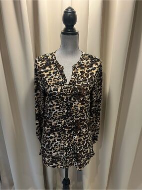 Cheetah Print 3/4 Sleeve Blouse in Brown and Black